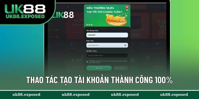 Thao tác tạo tài khoản thành công 100%